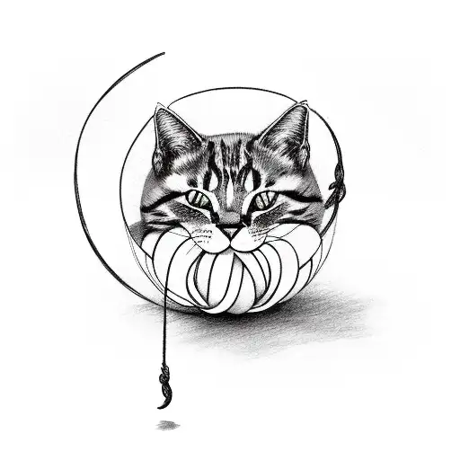 A Sketch Of A Cat Playing With A Ball Of Yarn