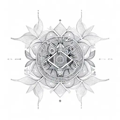 Geometric Bird Made With Branches And Flowers And Has The Vegvisir Symbol In The Middle