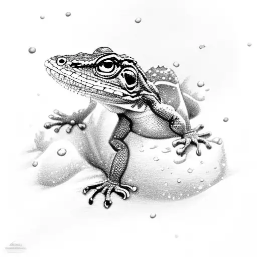 Baby Lizard With Snow Flakes