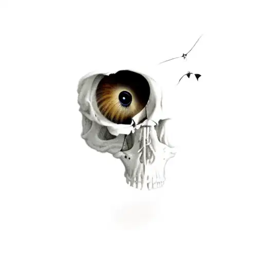 A Moth Sitting In The Eye Socket Of A Skull The Wing Is The Eyeball