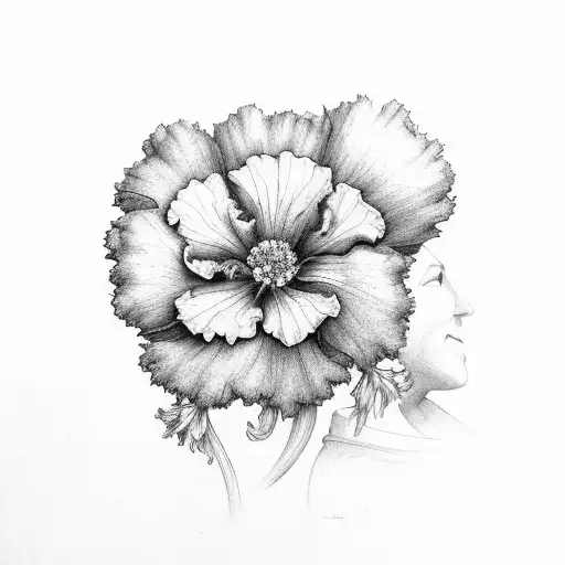 Portrait Of A Couple With Marigold Flowers And Petunia Floral Design