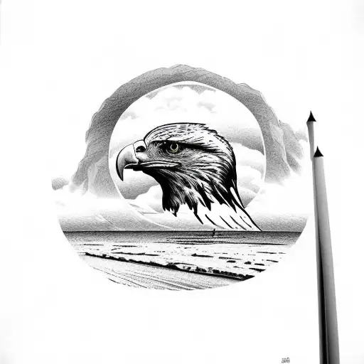 A Serene Sandy Beach Landscape With Eagle Head In Sky