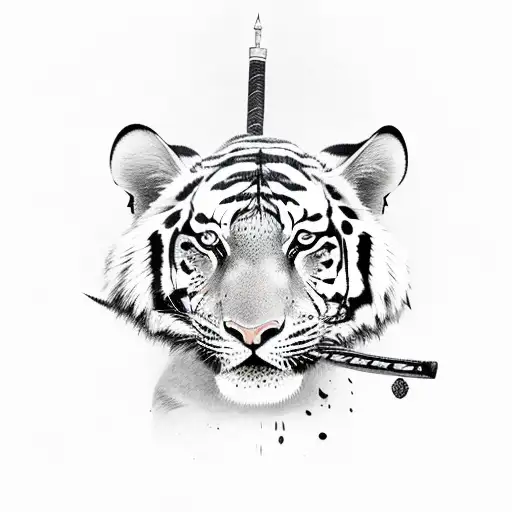 Samurai Sword Piercing Through A Tiger's Eye