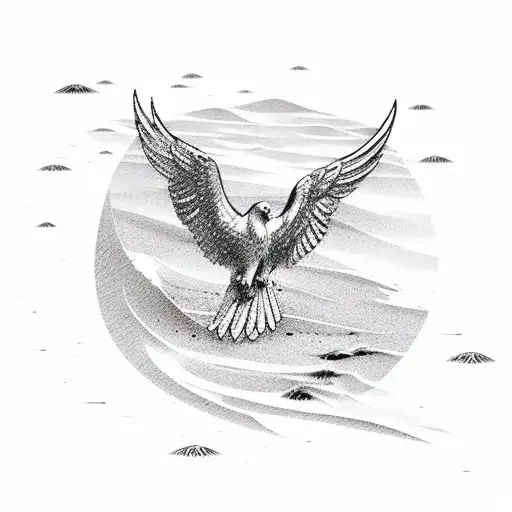 A Serene Beach Landscape With A Hidden Eagle Head Silhouette In The Sand