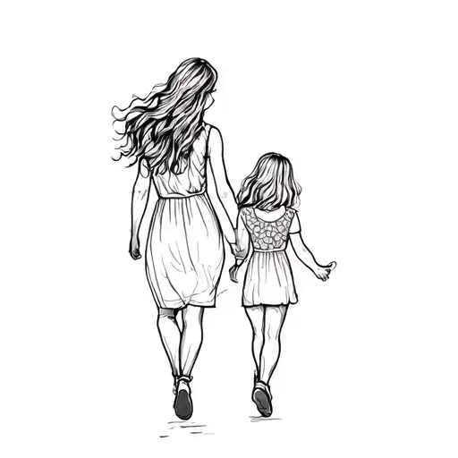 Mother And Daughter Walking