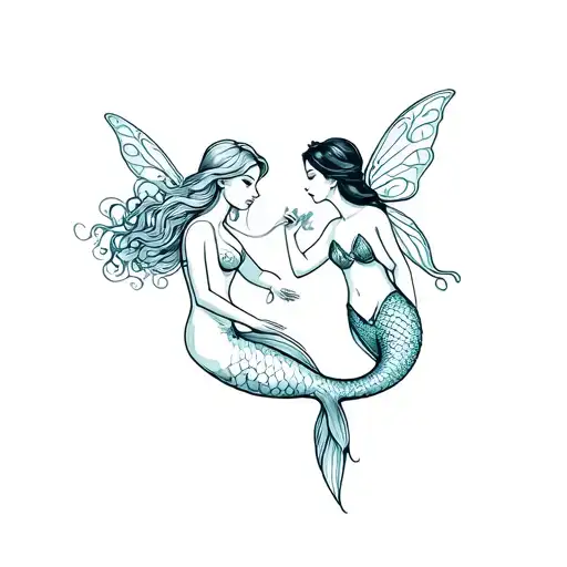 Mermaid And Fairy Playing