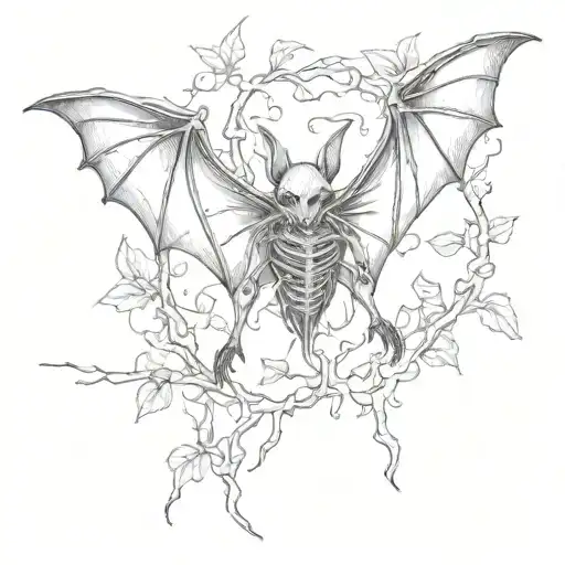 Skeletal Bat Wrapped In Vines