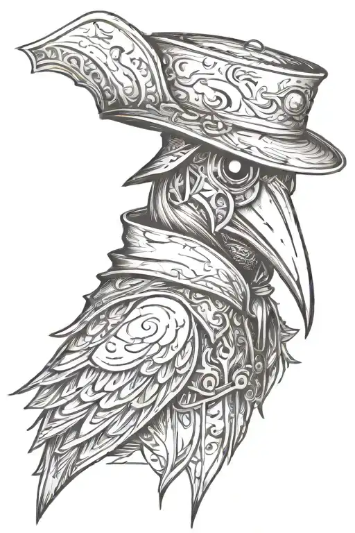 Grafitti Style Plague Doctor Like A Crow In Mixed With Woodcut Style