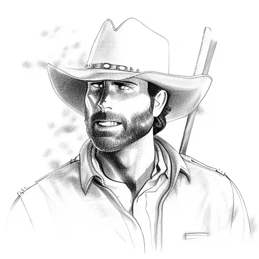 A Sketch-style Portrait Of Rick Grimes On A Horse At The Entrance Of Atlanta