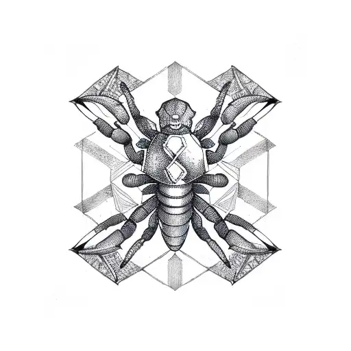 Scorpion And Constellation Merged Into A Geometric Design