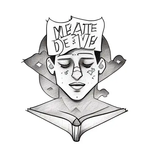 A Sketch-style Tattoo Of Pete Davidson Holding A Book With Mental Health Symbols Incorporated