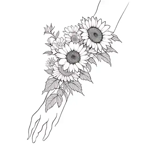 Intricate Wrap Around Floral Arm Stencil Sunflowers And Daisies At Least 10 Flowers