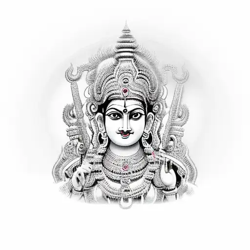 Durga Devi With Temple Background In Himayalas