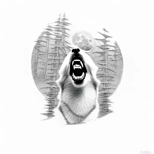 A Husky Howling At A Full Moon In A Mystical Forest