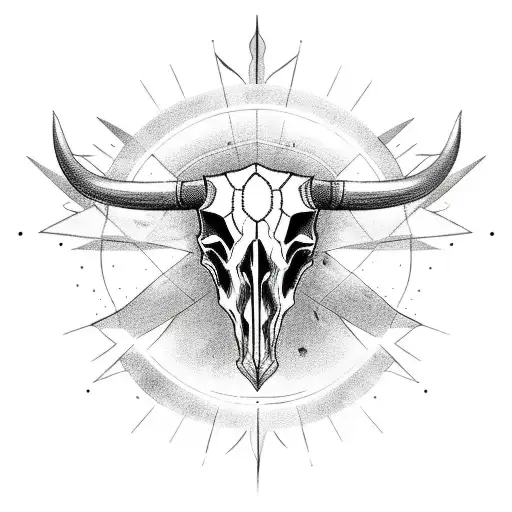 Bull Skull With Sun Beams And Halo Behind It