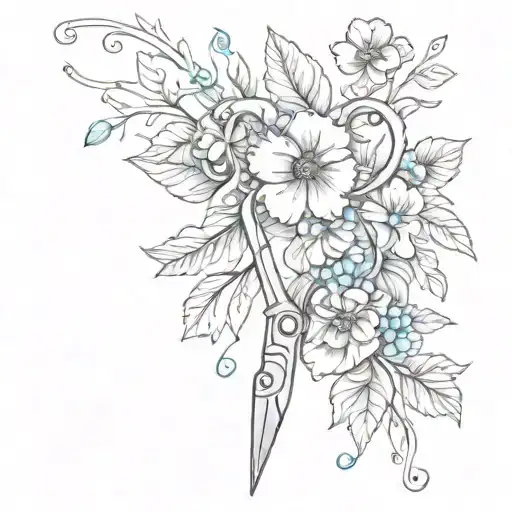 Dog Paw And Scissors With Floral And Vines