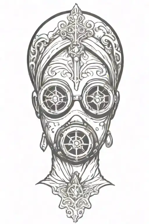 Sexy Nun Wearing A Gass Mask Surrounded By Smoke Rising