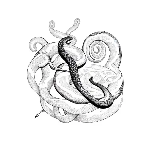 A Sketch-style Tattoo Of A Snake Coiled Around A Tree Branch With Musical Notes Floating In The Air