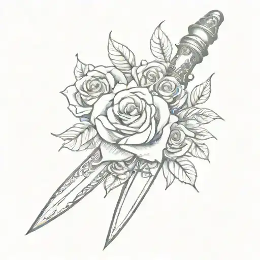 Dagger With Roses Blooming Around It