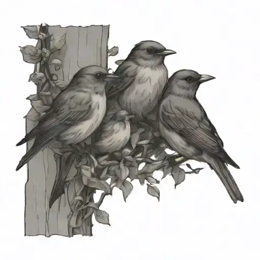 Three Robins On Vine