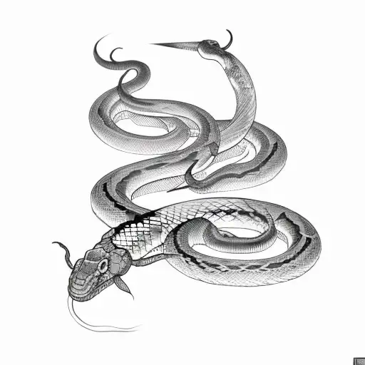 Tattoo Of A Black And Red Snake Wrapping Around A Dagger