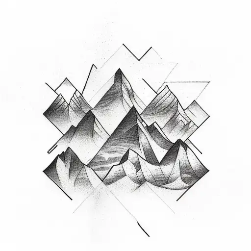 A Sketch-style Tattoo Of A Mountain Range With Geometric Patterns Forming The Peaks And Valleys