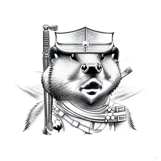 Beaver Holding An Rpg With A Bandolier Around Its Chest Wearing A Military Helmet