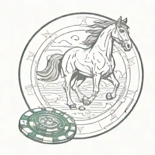A Sketch Of A Poker Chip With A Horse Silhouette In The Center