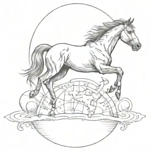 A Sketch Of A Horse Jumping Over A Globe Representing Traveling