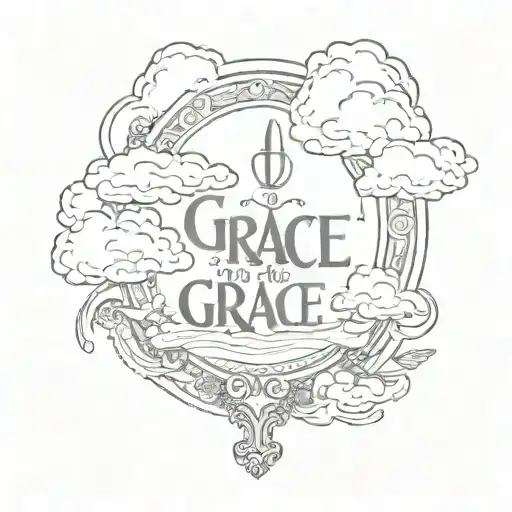 Caligraphy Grace With Bible Verse With Clouds