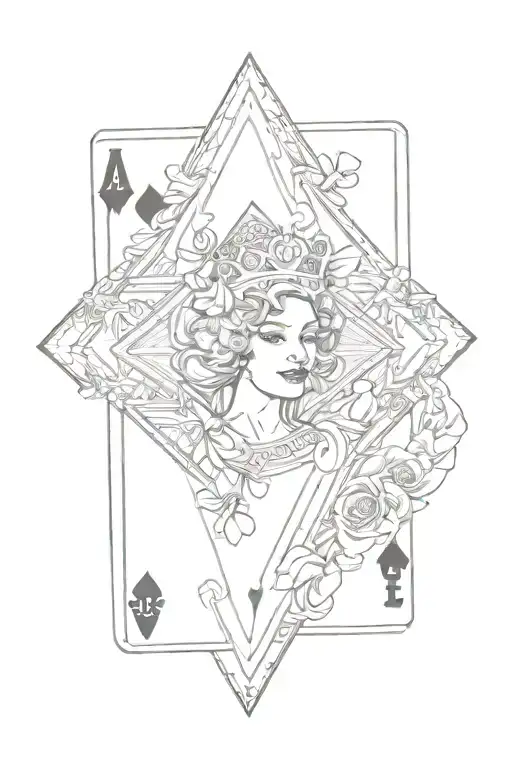 Queen Of Diamonds Line Work Simple Rectangle