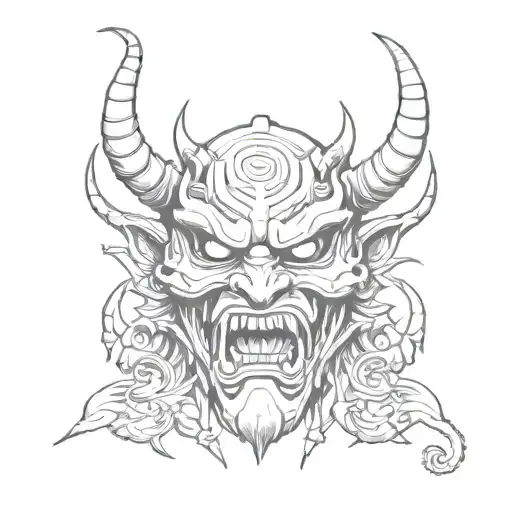 A Japanise Oni Samurai Mask Whit A Black Widow Spider Coming Out Of The Mouth