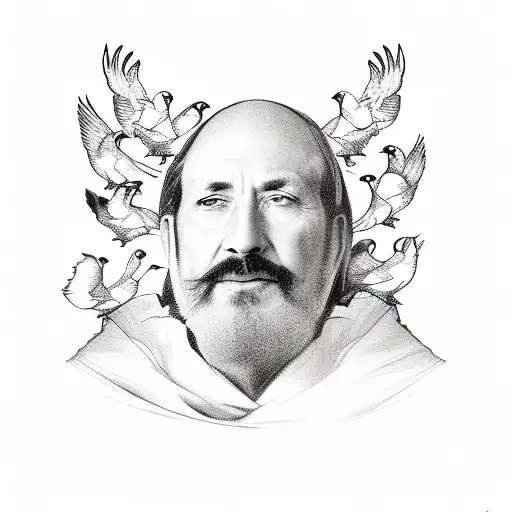 A Sketch-style Portrait Of A Famous Astrologer Surrounded By Birds