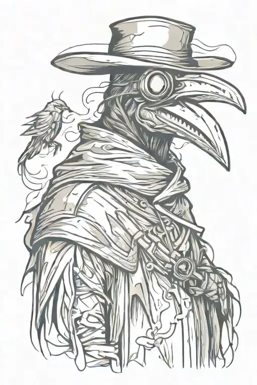 Evil Plague Doctor Like A Crow In A Grafitti Style Mixed With Woodcut