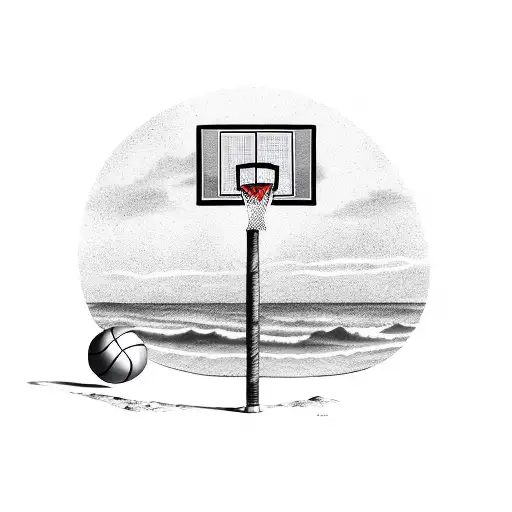 A Sketch-style Basketball Hoop On A Sandy Beach