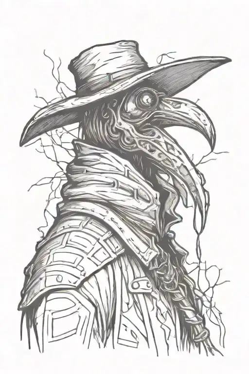 Evil Plague Doctor Like A Crow In A Grafitti Style Mixed With Woodcut