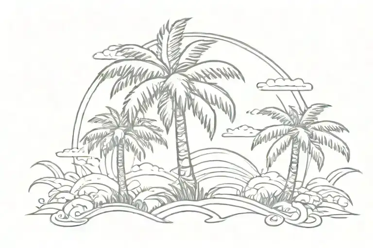 Palm Tree And Crown And Sun
