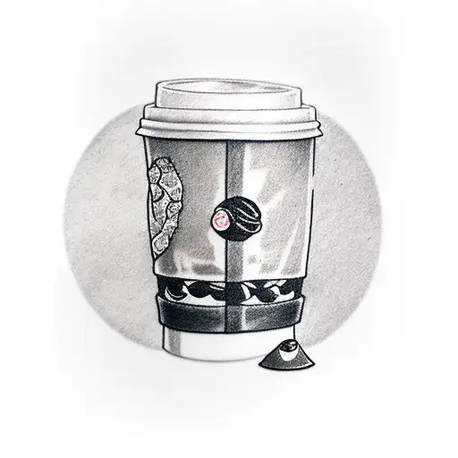 Polaroid Tattoo Of A Sushi Drinking Coffee