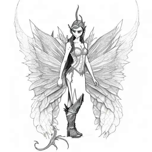 Elf Fairy With Dragon Wings Side View