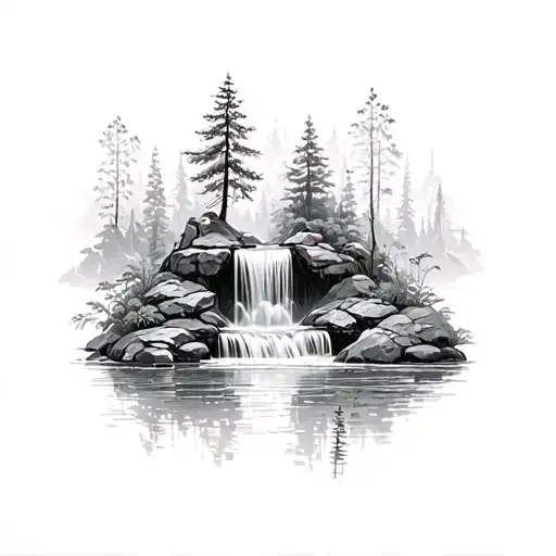 A Watterfall In A Forest Scene With Lot Of Plants