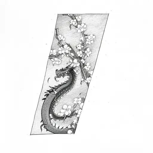A Dragon With Sakura Flowers