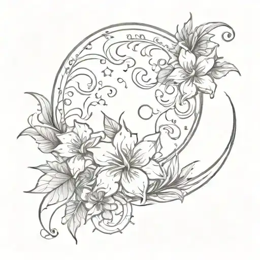Exotic Flowers And Moon