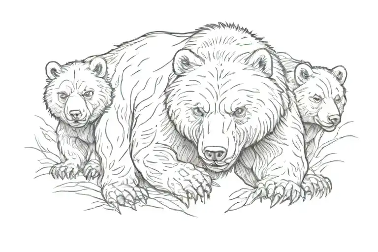Angry Bear Protecting Three Children
