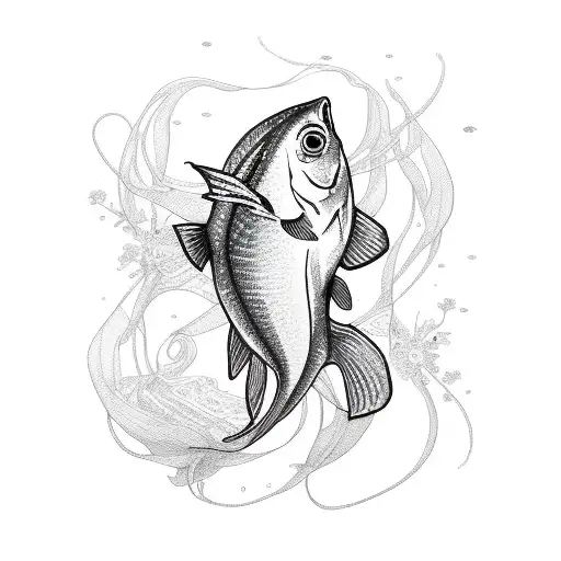 Sketch-style Pisces Fish Intertwined With Delicate And Intricate Floral Elements