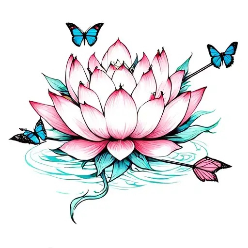 Lotus With Arrow With Butterflies