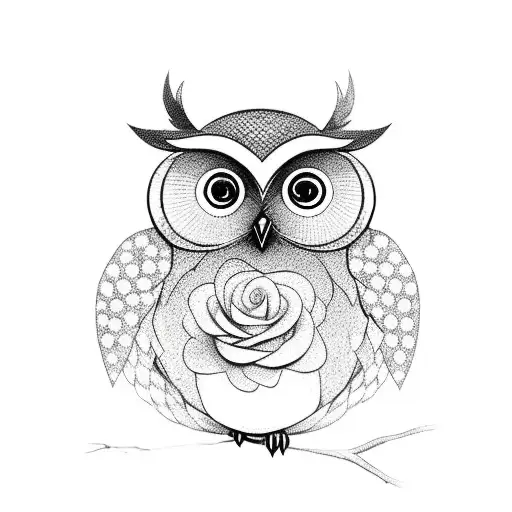 Simple Owl Holding Rose