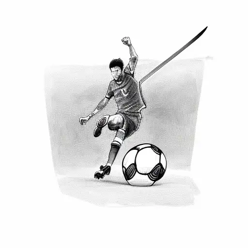 A Sketch-style Portrait Of A Soccer Player With A Sword Tattooed On Their Arm