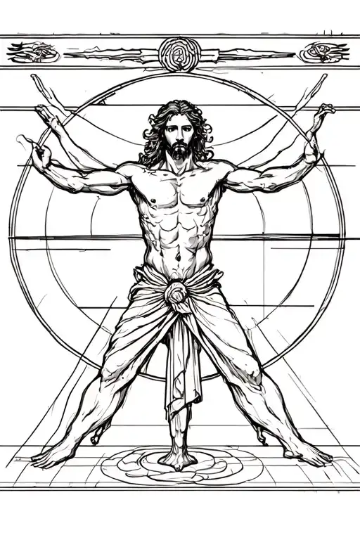 Vitruvian Man And Tai Chi Symbol