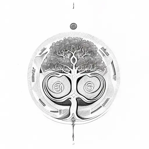 Tree Of Life With Snake Sorounding With Nordic Runes