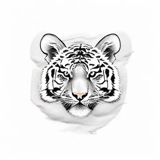 A Sketch-style Tattoo Of A Tiger With A Hairbrush And Scissors